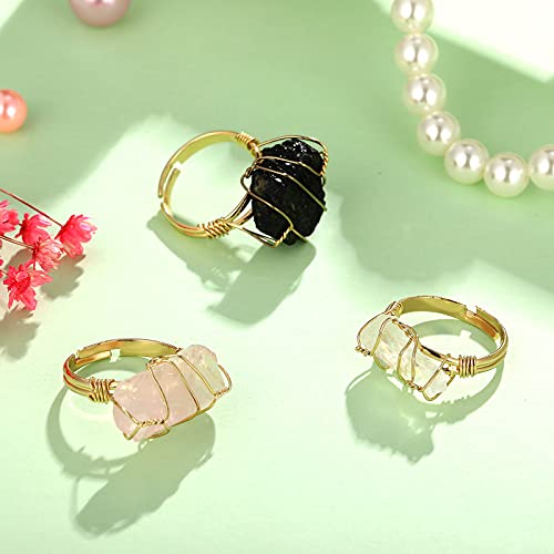 Hicarer Chakra Crystal Ring Healing Wire Wrapped Irregular Adjustable Crystal Gemstone Rings Jewelry4