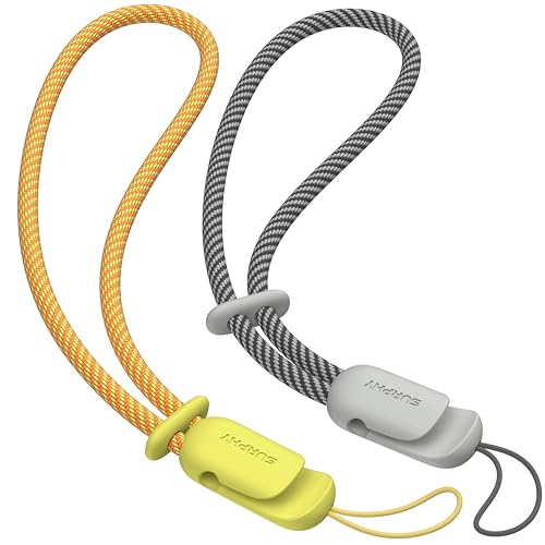 Image of SURPHY 2 Pack Phone Lanyard, Phone Wrist Strap for Case, Camera Wrist Strap | Ultra-Light 2-Color Braided Phone Strap, Cellphone Charm Strap, Anti-Lost Wrist Lanyard for Women and Men, Yellow Gray