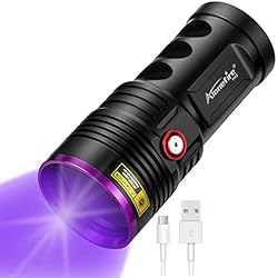 Alonefire H42UV Potente 36W Linterna UV 365nm Profesional Recargable USB Tipo C Ultravioleta Luz Negra Detector de Orina para Resina, Adhesivo, Moho, Pesca con Indicador de Carga, 4 x Batería Incluida