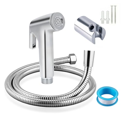 Image of BATH GURU ABS Plastic Health Faucet Set for Bathroom Bidet Sprayer Gun for Toilet with 1.2 Meter Heavy Stainless Steel Shower Tube and Wall Hook Chrome Plated