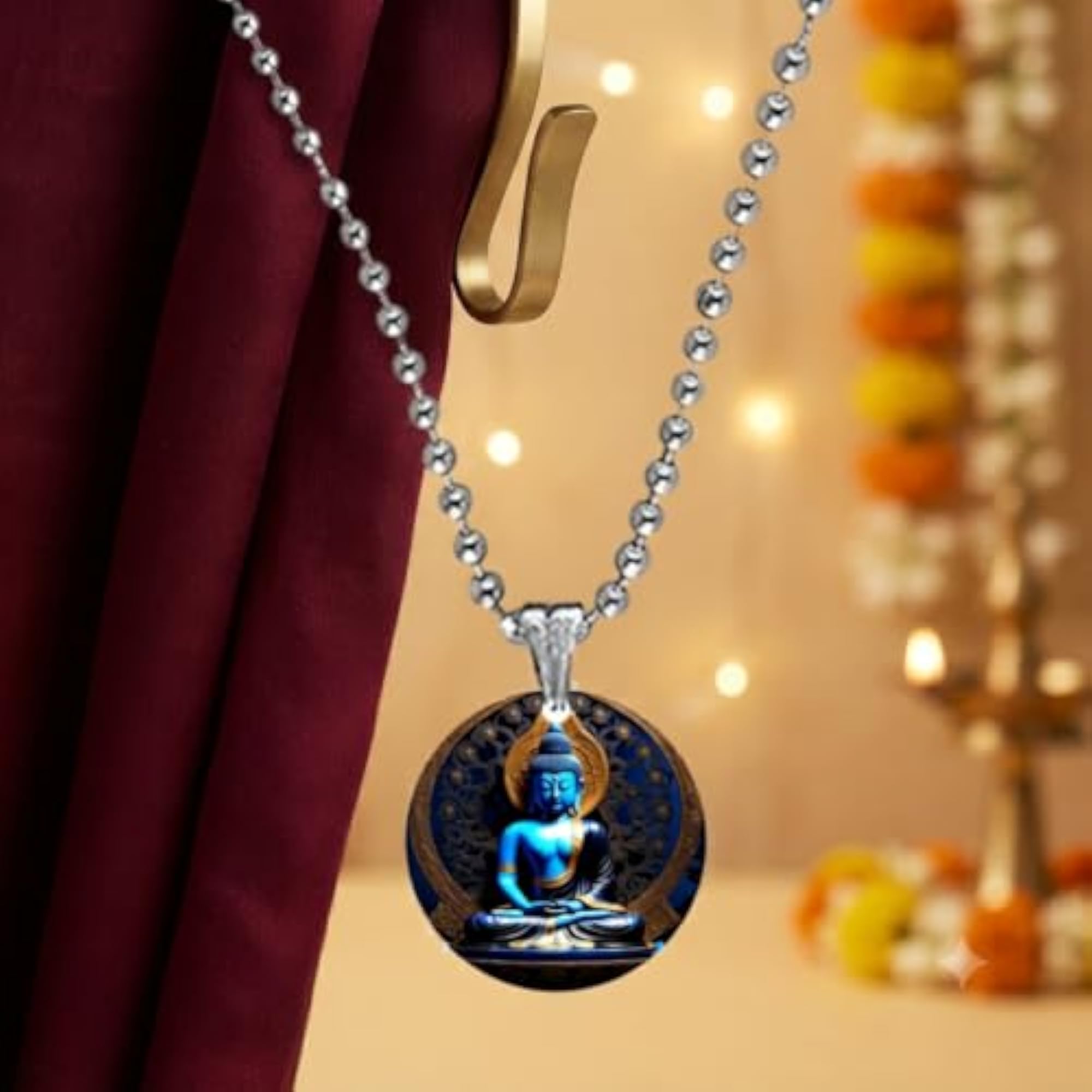 Lord Buddha Dhyan Mudra Multicolor Acrylic Pendant with Bead Chain