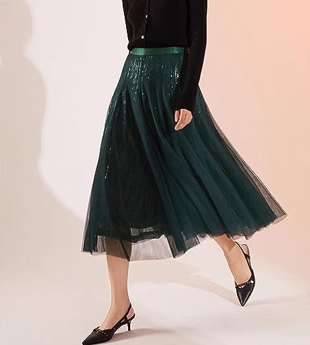 Sequin Long Tulle Skirt Layered Flowy Fairy Sparkle Party Mesh Tea Length Big Hem Skirts for Women4
