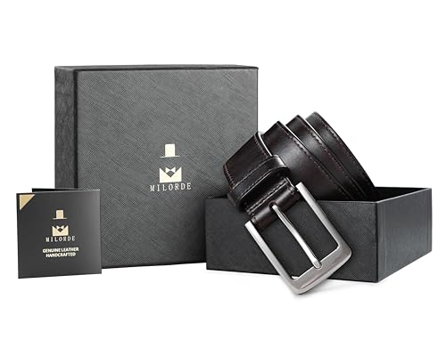 Image of MILORDE Men's Genuine Leather Dress Belt, Handmade, 100% Cow Leather, Fashion & Classic Designs for Work Business and Casual