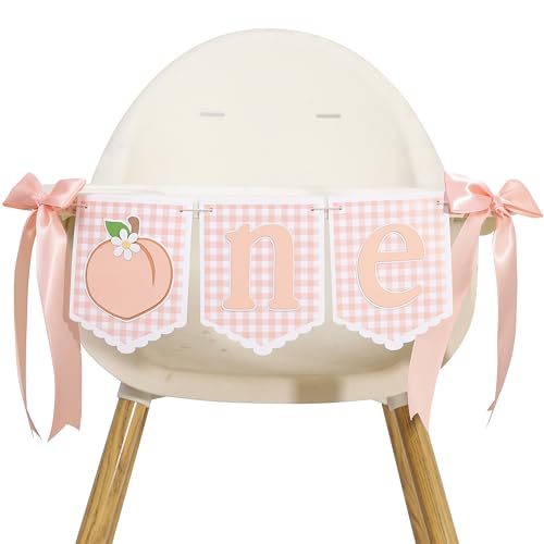 One Sweet Peach High Chair Banner - Little Princess First Birthday Decorations Sweet Fruit Theme Party Photo Props Peaches 1st Birthday Highchair Garland Peach Cake Smash Banner with Bow