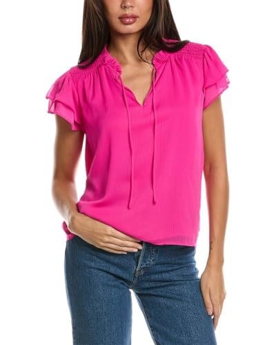 CeCe Flutter Sleeve Yoryu Blouse with Ties Garden Rose XL at
