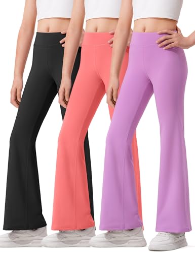 Image of HASMES 3 Pack Girls Flare Leggings Kids Bell Bottom Dance Yoga Pants Activewear