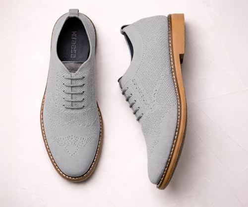 Image of Kraasa Men's Casual Sneaker Lace-Up Oxford Shoes | Breathable Knit Upper | Lightweight & Comfortable | Stylish Brown Sole | Office