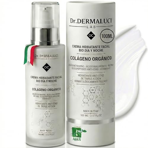 Dr. Dermaluci Crema Hidratante Facial Bio 100ml | Antiedad, Antiarrugas, Reafirmante | Con Colageno, Retinol, Acido Hialuronico, Vit E | Todo Tipo de Piel & Sensible | Mujer & Hombre | Made in Italy