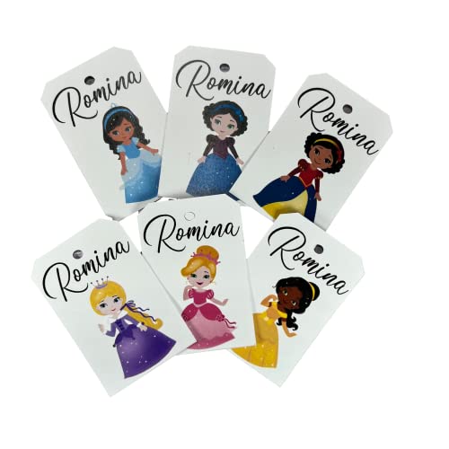 12 cartellini tag bigliettini principesse delle fiabe per compleanno bambini personalizzati con nomi personaggio a scelta per bomboniere ricordino regalo fine festa segnaposto
