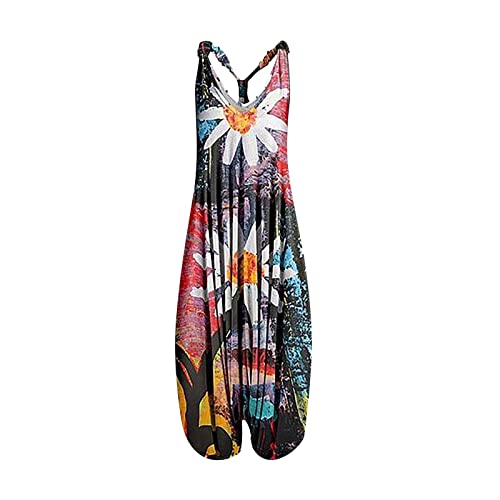 OIOLOYJM Summer Plus Size Boho Overalls for Women 2025 Fashion Jumpsuits Loose Fit Rompers Floral Printed Baggy Harem Pants