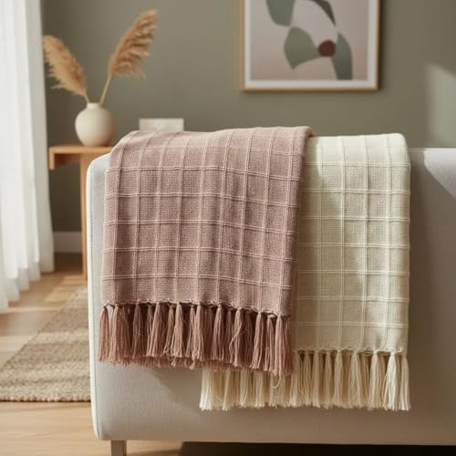 kit 2 Manta Para Sofá E Peseira De Cama Rose E Cru Detalhe Em Qua...