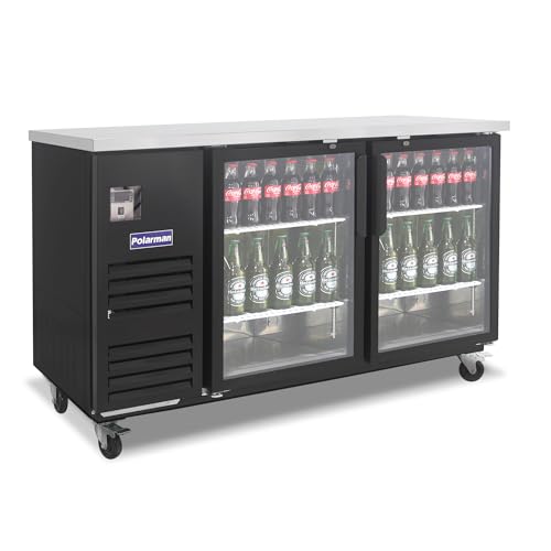 Polarman Back Bar Bottle Cooler Glass Door Beer Refrigerator NSF/ETL Certified Undercounter Beverage Fridge 20.4 Cu-ft |33°F-41°F Digital Control | Stainless Steel Interior & Heavy-Duty Casters