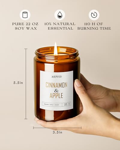 Image of AOOVOO Apple Cinnamon Candles - 22 oz Scented Candles, Aromatherapy Candle, Soy Candle for Home Scented