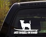 OhioDecals.com Jack Russell on Board - Funny Dog Breed Decal Sticker for car or Truck Window