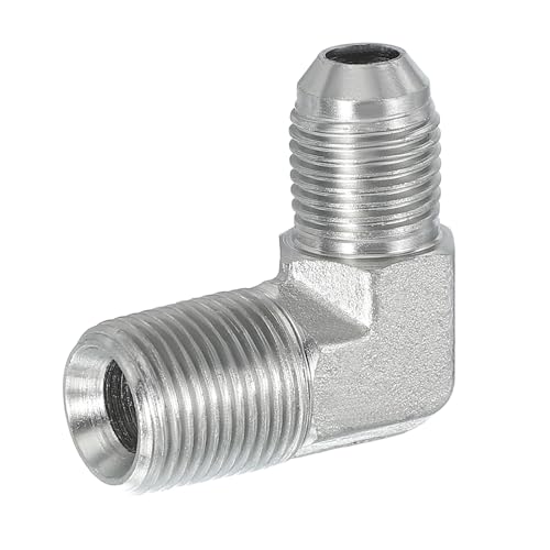 Image of PATIKIL 90 Degree Pipe Adapter, 9 /16 inch Male 37 Flare JIC x 3 /8 inch BSPT Male Connector Carbon Steel Elbow Fitting for Air Hydraulic Fluid Fuel Water Oil, Silver