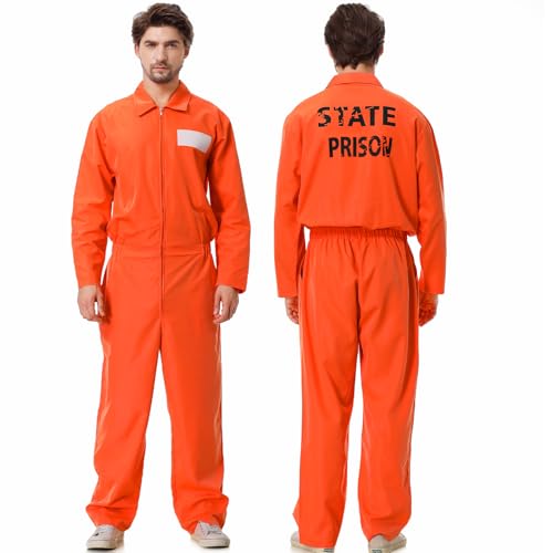 Ragelion Sträfling Kostüm Herren, Prisoner Overall Orange für Erwachsene Damen Halloween (Orange, S)