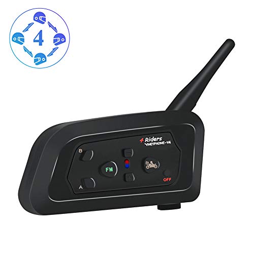 Vnetphone V4 1200M Casco de la Motocicleta Intercomunicador 4 Jinetes Full Duplex Bluetooth Interphone Soporte FM Ideal para esquí en motonieve(1 Pieza)