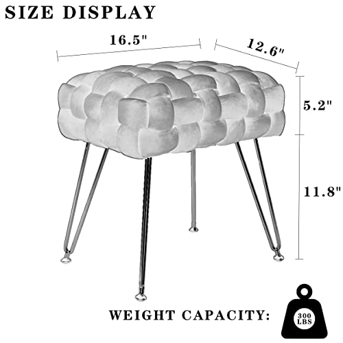 Cuyoca Ottoman Velvet Upholstered Foot Rest Vanity Stool With Metal Legs, Modern Contemporary Accent Stools, Makeup Footstool, Blush #TOP2