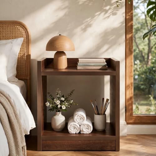 Image of SBF Furniture Engineered Wood Side Table with Storage Shelf, Modern End Table for Living Room, Bedroom & Sofa, Wooden Nightstand with Open Shelves