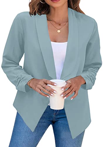 Image of YMING Womens Open Front Work Blazer Business Long Sleeve Jackets Solid Color Office Short Cardigans