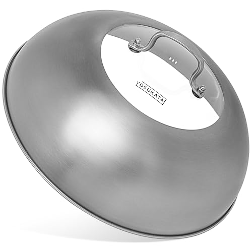 YOSUKATA RVS Wokdeksel 32,5 cm - Roestvrijstalen Deksel voor 34 cm Wokpan - Met Gehard Glas Insert, Stoomgaten en Ergonomische Handvat - Kaassmeltkoepel BBQ - Grill Deksel en Burger Basting Deksel
