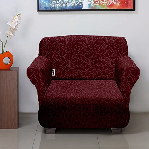 Image of Amazon Brand - Solimo Polyester Streachable Sofa Cover - (Single Seater, Triangle Print, Maroon)