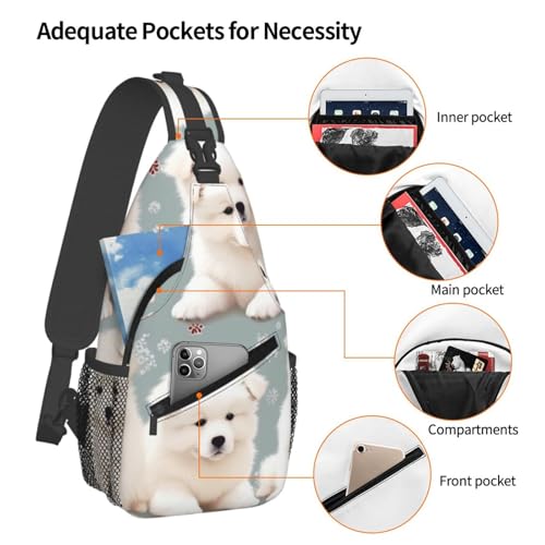 Mochila tipo bandolera deportiva con patrón de perros blancos miniatura 4