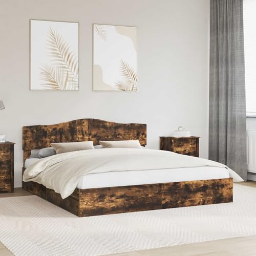 Tonture Cama de almacenamiento de roble ahumado, 180 x 200 cm, estructura moderna de madera con cajones, muebles de dormitorio duraderos, incluye somier, fácil montaje