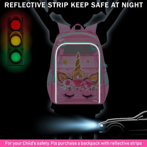 Image of WZLVO Kids Clear Backpack for Girls, 16 inch Heavy Duty PVC Transparent Bookbag with Frame Reflective Strip, Cute See Through School Bags for Elementary Preschool - Unicorn Pink