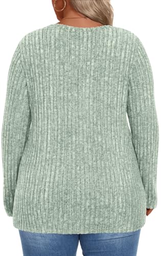 Image of HOTGIFT Womens Plus Size Sweater Tops Long Sleeve Crewneck Casual Tunic Shirts Buttons XL-5XL Blouse Soft Comfy Fashion