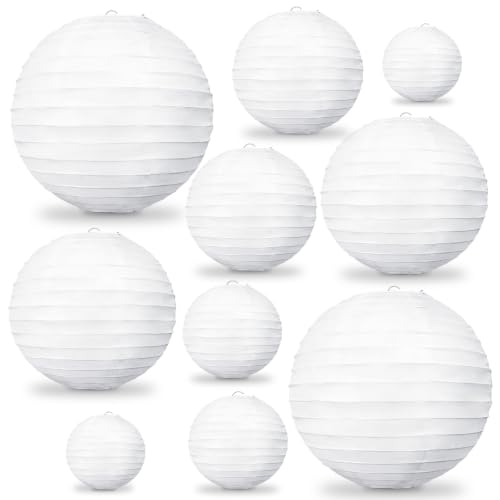 Different Size White Round Paper Lanterns Lamp...
