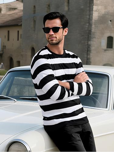 Men's Casual Striped Shirts Crewneck Long Sleeve Basic T-Shirt Basic Daily Work Stripe Tee Tops3