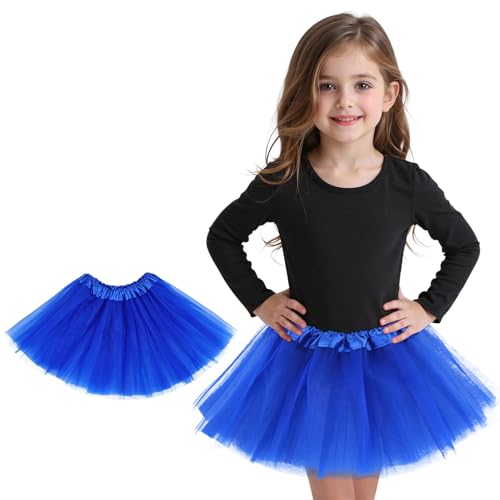 Zando Royal Blue Tutu Girls Blue Tutu for Toddler Girls Kids 4 Layers 2-8 Years Princess Halloween Costume Cosplay Birthday Puffy Tulle Elastic Waist Dance Skirt Party Dress up Affordable Soft