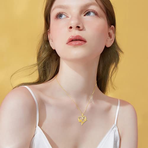 14k Gold Flower Necklace for Women, Rose Flower Pendant Birth Flower Necklace Birthday Mothers Day Gift for Mother Wife Girlfriend 16+2 inch2