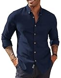 PJ PAUL JONES Men's Oxford Button Down Shirt, Long Sleeve Regular Fit Business Casual Dress Shirts with Chest Pocket Navy Blue