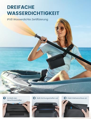 Lamicall wasserdichte Tasche, Wasserfester Beutel - [2 Stück] wasserdichte Bauchtasche mit einstellbarem Band, IPX8 Waterproof Bag für Wassersport, Schwimmen, Strand, Bootsfahrten - Schwarz