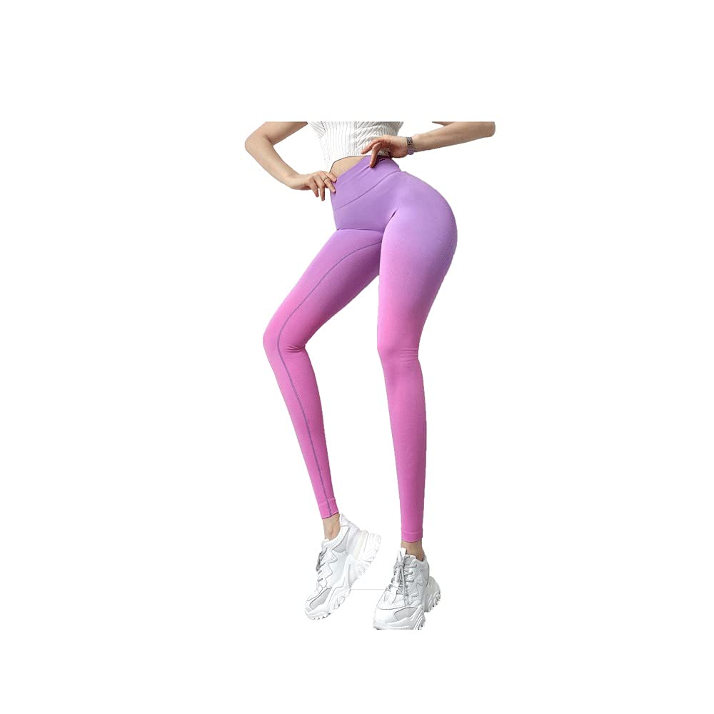 Spodnie do jogi Damskie bezszwowe spodnie do jogi Rajstopy Legginsy Sport Fitness Legginsy na siłownię dla kobiet Gradientowe spodnie sportowe do ćwiczeń Damskie (różowe i fioletowe M)