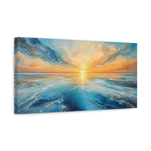 Tableau mer coucher de soleil orange 50x25cm pour salon moderne