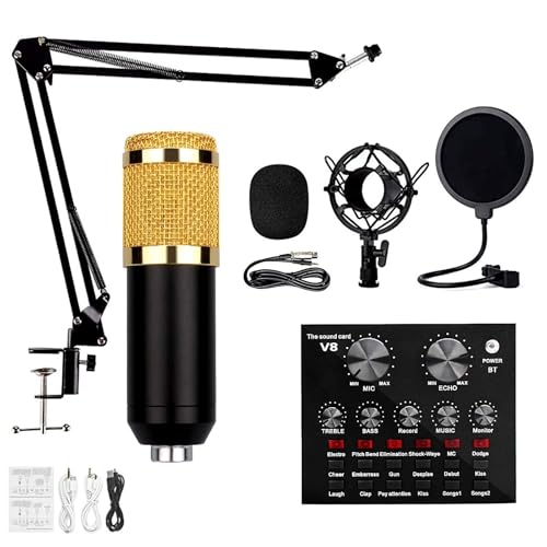 NIELONGHCY BM-800 Condenser Microphone Kit with Live Sound Card, Adjustable Suspension Arm, Shock Mount & Double-Layer Pop Filter for Studio & Streaming