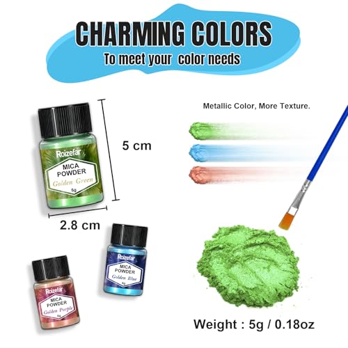 Roizefar Mica Powder, 32 Colours x 5 g Pearlescent Epoxy Resin Pigment Metallic Powder for Soap Paint, Jewellery Making, Nail Polish, Epoxy Resin, Candle Making, Bath Bombs, Slime - Image 6