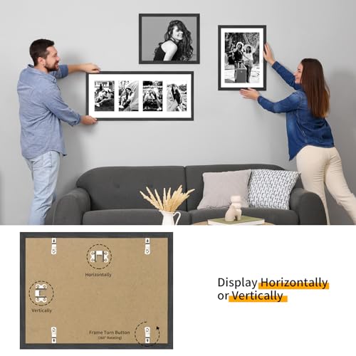 8.5x11 Oak Wood Picture Frame - Minimalist 8.5x11 Picture Frame with Mat Display 2Pcs 5x7 Photos, 5x7 Picture Frame Wood, Natural Solid Wooden Picture Frames(3 Pack, Black)