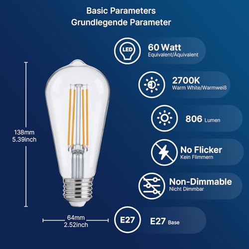FLSNT Outdoor Light Sensor Dusk to Dawn Light Bulbs 60W Equivalent, 7W ST64 LED Edison Screw Bulb, Automatic On/Off, 2700 Warm White 806LM, Security Bulbs for Garage, Backyard, Balcony, Pack of 2 - Image 3