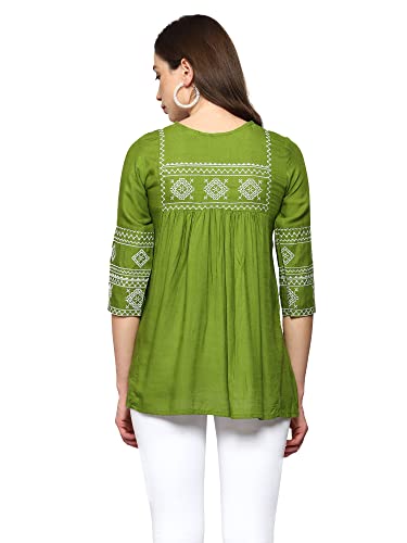 Image of Shiva Fab Short Kurti for Women | Embroidered Straight Rayon Kurta | Round Neck Full Sleeves Short Kurti for Women's Combo Pack of 2
