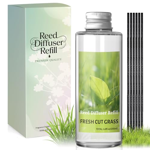 Image of Scent-Hi Reed Diffuser Refill 200ml, Fresh Cut Grass Scented Refill with 6 Reed Sticks, Long-Lasting Home Fragrance Decor for Living Room, Bedroom, Office