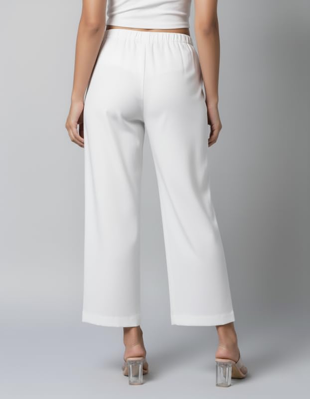 Image of Moirai Pure Cotton Wide Leg Women Trouser Stylish Mid Rise Relaxed Straight Fit Loose Pants Casual Travel Office Formal Wear