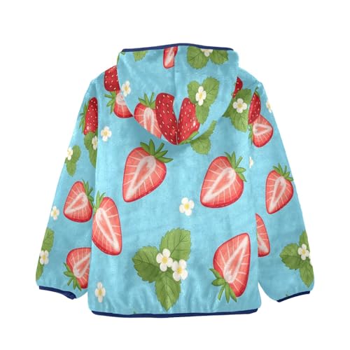 Strawberry Pattern with Flowers Toddler Fleece Jacket Girl Boys Hooded Fleece Jacket Coat Warm Outwear Zip-up 3-10T2