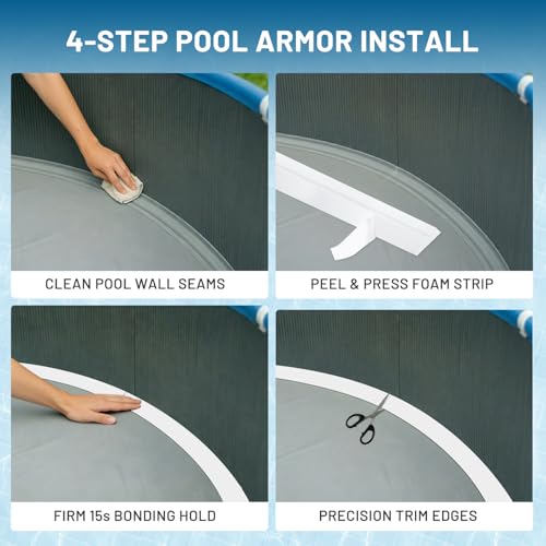 Image of 48-Inch Peel and Stick Pool Cove Foam for Above Ground Pools, 19-Pack High-Density Waterproof Foam Cove Strips, Pool Liner Guard Base Support System, Covers 76 ft, White
