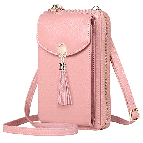 BTNEEU Bolso de Teléfono móvil para Mujer Bloqueo RFID Bandolera Movil Cuero Bolso Bandolera Pequeño Monedero Telefono Movil con Correa Mini Crossbody Bag Bolso Movil Monedero con 12 Ranuras (Rosa)