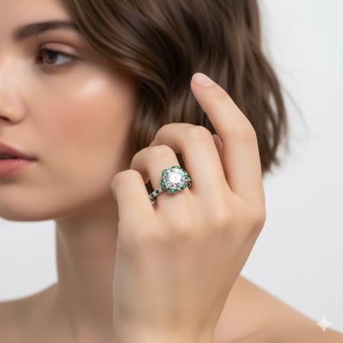 Image of 55Carat Choose Your Gemstone 6 Petal Ring Sterling Silver Round Shape Halo Engagement Rings Well Shaped for Any Gift Giving Occassion Modern Style Enchating Women US Size 4 to 12