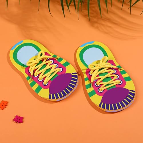 Image of LUOZZY 10 Sets Shoe Trying Practice for Kids Shoelace Threading Teaching Toys Learn to Tie Shoelaces Toy Fine Motor Skills Toy Threading Game for Kids, Random Color (Pack of 2)